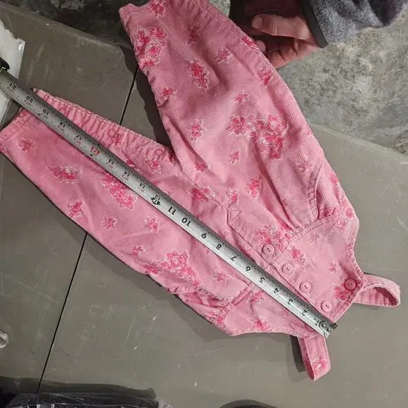 Vintage Oshkosh Bgosh Pink Corduroy Floral Overalls Size 12 Month - Picture 4 of 7